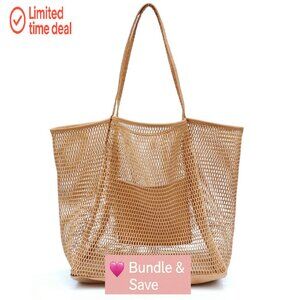 Large Mesh Tote Bag for Beach Gym Work Travel Nylon Polyester